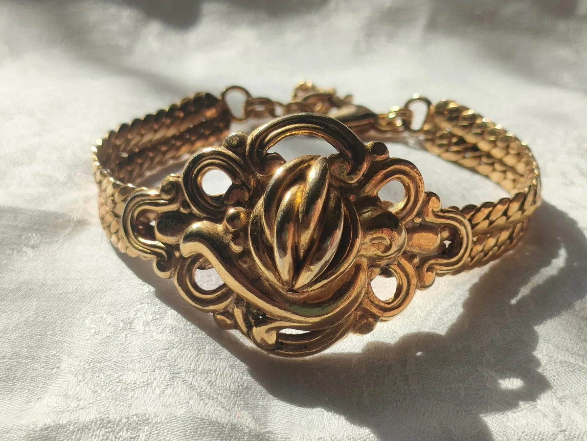 Bracelet Ancien Micro-mosaïque Italien - Roses Sur Laiton Perlé - Occasion