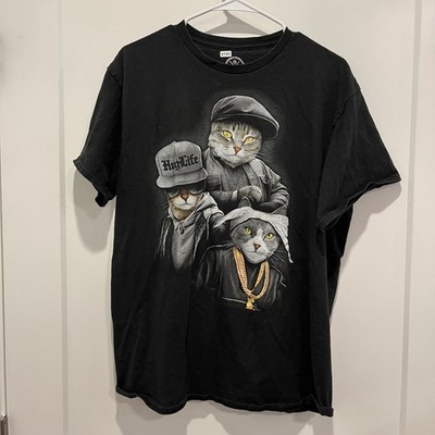 DOM Its About The Art Hug Life Cat Gang Graphic T-Shirt Black Large L Mens