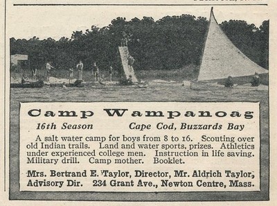 Magazine Ad - 1922 - Camp Wampanoag for Boys - Cape Cod, Buzzards Bay, MA