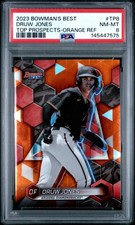 2023 Bowman’s Best #TP8 Druw Jones Top Prospects Orange Refractor /25 PSA 8