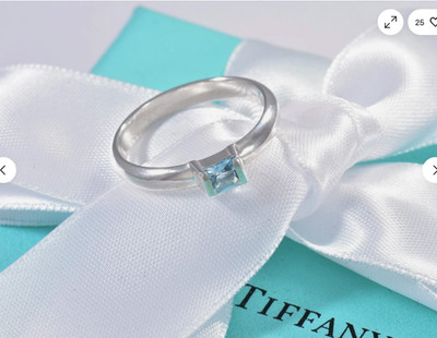 Größe 6,25 Tiffany & Co Silber Aquamarin Quadrat