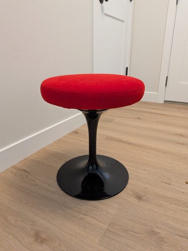 Knoll Saarinen Tulip Stool - Likely Modern Production, Red And Black