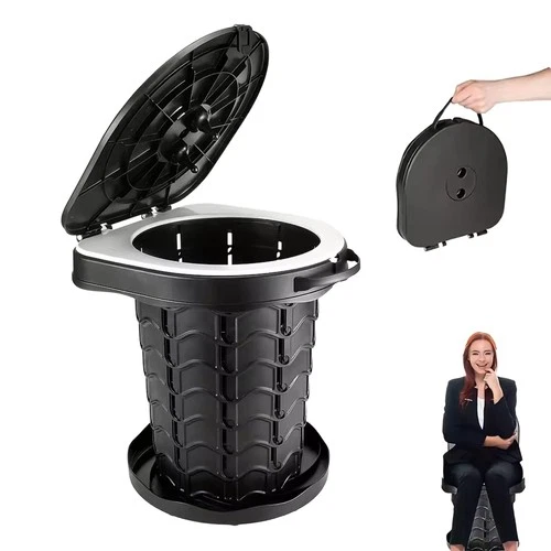 Adjustable Folding Toilet With Toilet Bags & Lid Camping Fishing Stool Seat