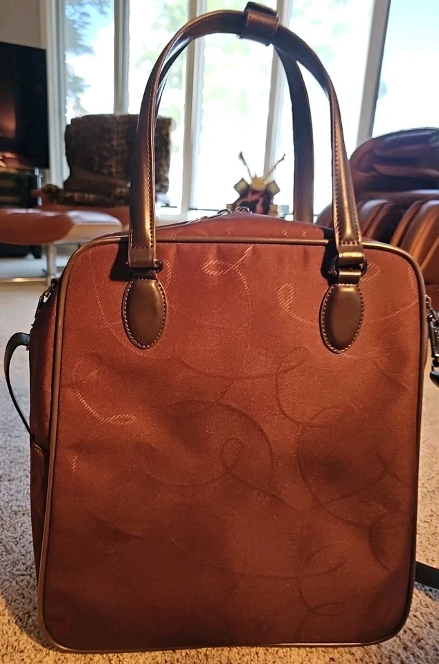 Hartmann Barbara Barry Bolso de Semana Equipaje de Mano Marrón Jacquard Durante la Noche Foto 3 de 4