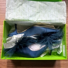 Sam Edelman Bianka Feather Slingback Pump Women's 6.5M Navy Adjustable Buckle