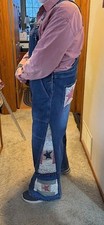 Upcycled quilt patched jean overalls - flare leg- Size XL