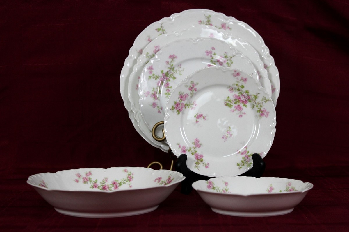 Set of 6 Piece Setting Antique Theodore Haviland Limoges Pink Rose