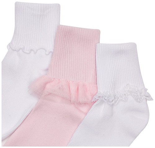 3 Pack Big Ruffle/Ripple Edge/Lace Girls Socks Cotton Crew Dress Socks - Picture 3 of 4