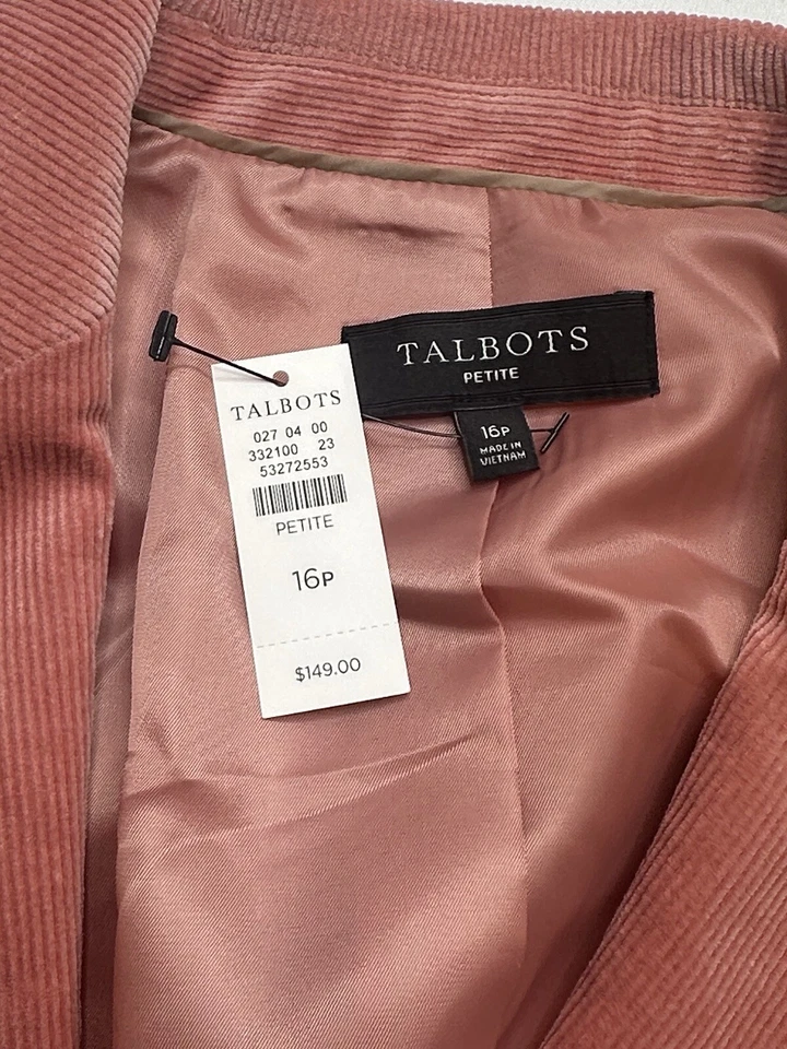 Nuevo NUEVO CON ETIQUETAS TALBOTS Chaqueta Blazer Pana Rosa Malva Algodón Spandex Carrera Talla 16P Foto 4 de 4