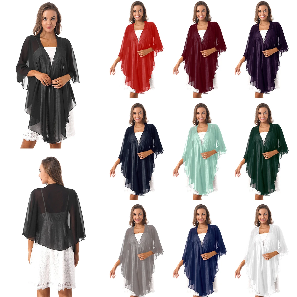 Womens Elegant Chiffon Cape Shawls Wraps for Wedding Evening Party Bridal Dress