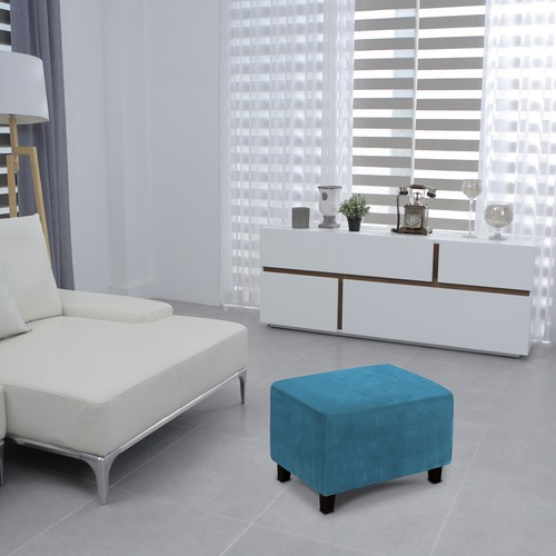Rectangle Ottoman Cover Stretch Velvet Solid Color Footstool Slipcover Protector - Picture 24 of 90