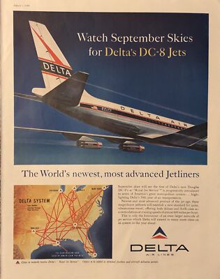 1959 Delta Airlines Douglas DC-8 Jets VTG 1950s 50s PRINT AD Royal