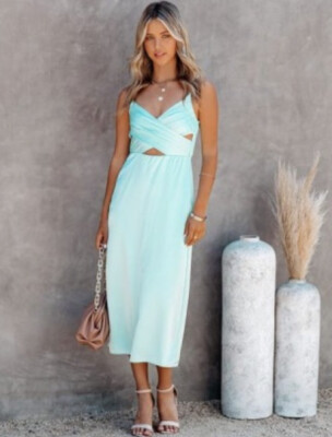 NWT VICI x SkyLar Rose First Rain Satin Cutout Midi Dress Small