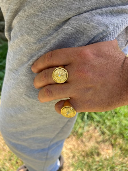 Alternate view of Mens Real 14k Gold Plated 925 Silver Sailor Navigational North Star Compass Ring