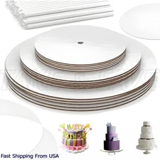 3 Tier Cake Stacking Kit, 120 Pcs - 10, 8, & 6 inch Boards with Plastic Dowels