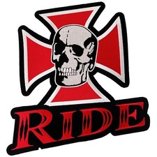 SKULL IRON MALTESE CROSS BIKER PATCH embroidered LARGE RIDE CHOPPER EVIL new