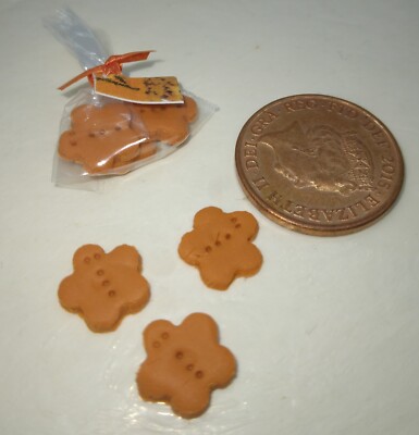 Dolls house 3 Miniature Gingerbread man in a clear bag with label 1/12  HM