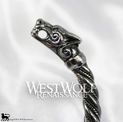 Silver Viking Fenrir Wolf Bracelet/Torc/Torque --- Norse/Medieval/Jewelry/Skyrim - Picture 5 of 5