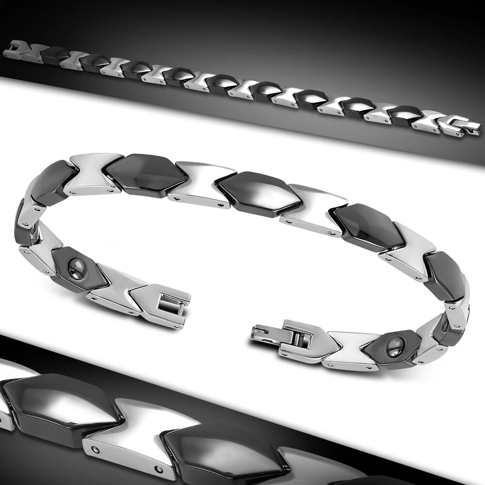BRACELET GOURMETTE HOMME TUNGSTENE ET CERAMIQUE NOIRE MAGNETIQUE 20cm B0084ILR - Photo 1/1