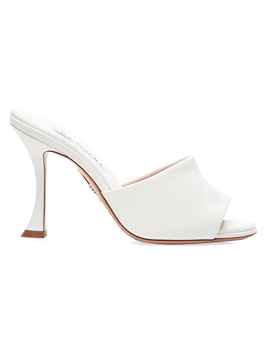 AQUAZZURA Violette White Soft Leather Heeled Mules 36.5 US 6.5