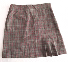 Talbots Kids Skirt No Waistband Side Hemline Pleats Blk Red Plaid Sz 10 15493