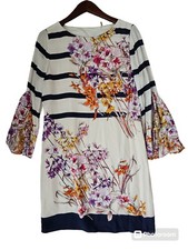 ELIE TAHARI Ula Riviera Floral Boatneck Bell Sleeve Shift Dress Size 8