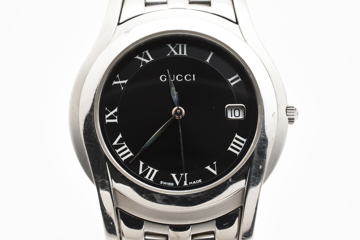 EXC+5】Gucci 5500M Black Silver Quartz Date Indicator Mens