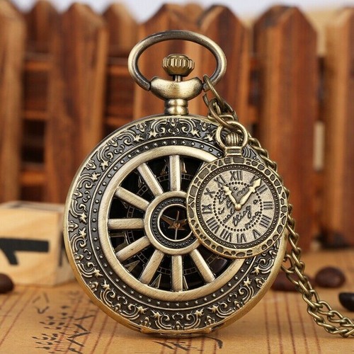 Antiguo Tallado Número Romano Unisex Cuarzo Reloj de Bolsillo 80 cm Collar Cadena Regalo - Imagen 5 de 14