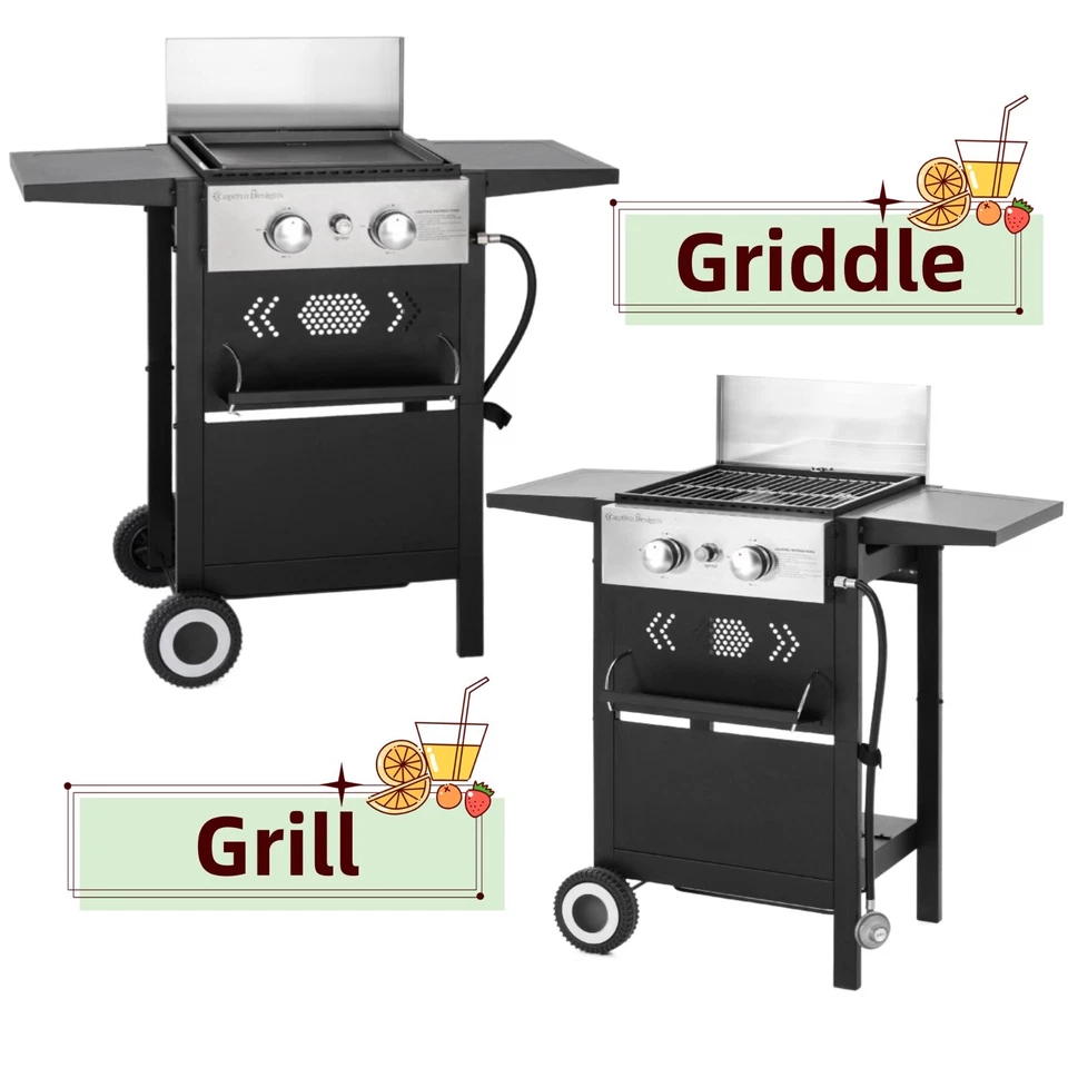 Propane Gas Grill Griddle Combo Flat Top 2-Burner BBQ Griller Outdoor Cooking - Image 2 of 4