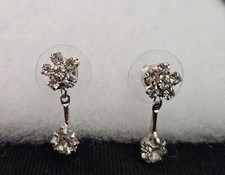 Flower Stud Dangle Earrings With White Cubic Zirconia Stones - Silver Plated