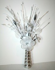 Artificial Flowers White Glitter Nylon Flower Arrangement Silver Vase 60cm