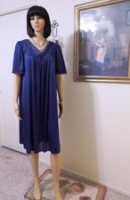 MISS ELAINE Vintage Antron Nylon Satin Sultress NAVY BLUE Negligee size L large