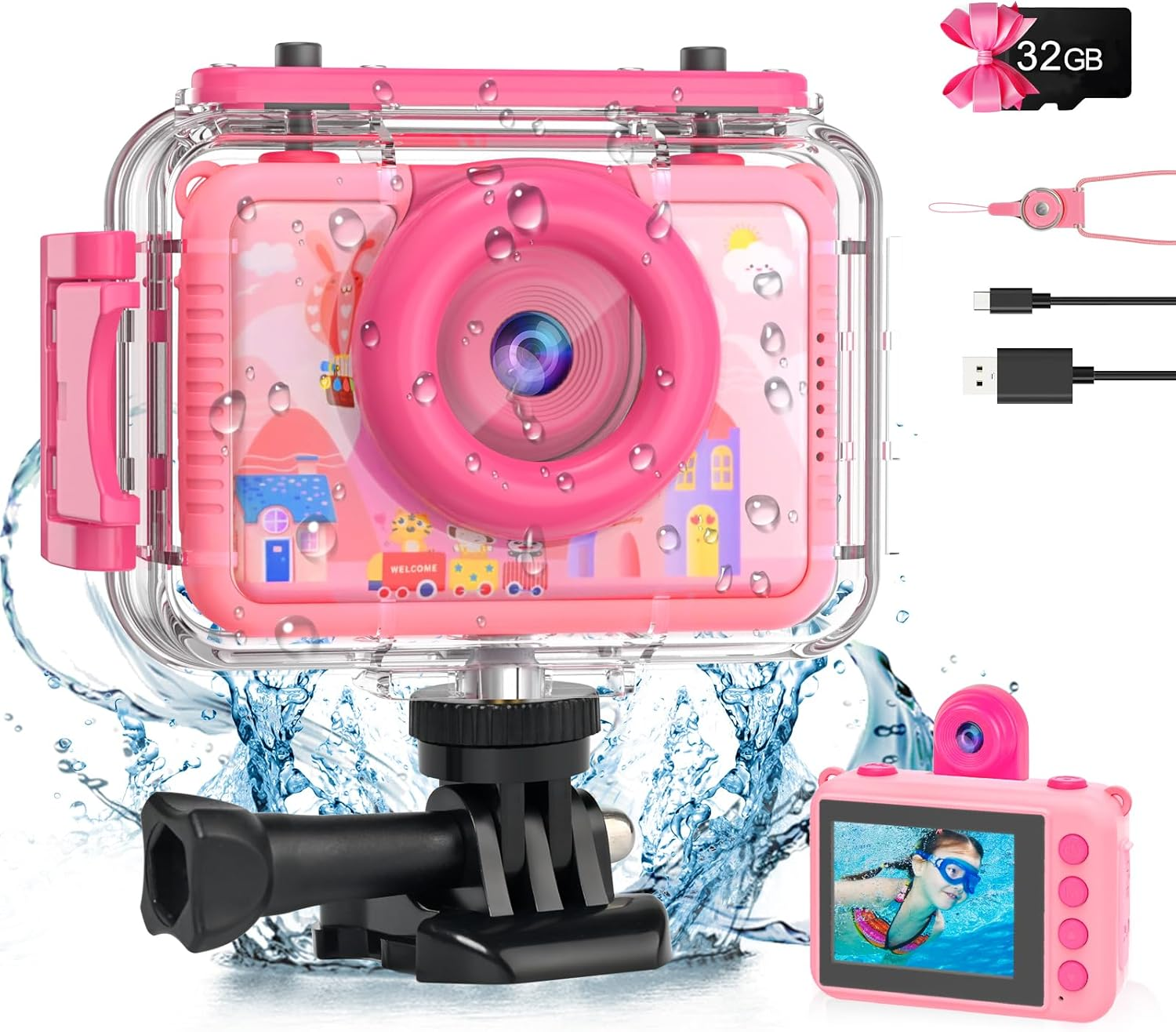 Kids Digital Waterproof Camera - 2024 Upgrade Underwater Camera Birthday Gifts f