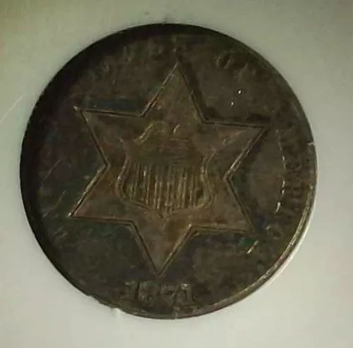 Rare-1871 Three cent silver business strike coin NGC AU58