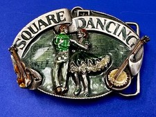Couple Square Dancing American Folk Dance Pewter 1985 Siskiyou Belt Buckle G-30