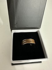 Real Whiskey Barrel Wood Twin Inlay Titanium Men  s Wedding Band