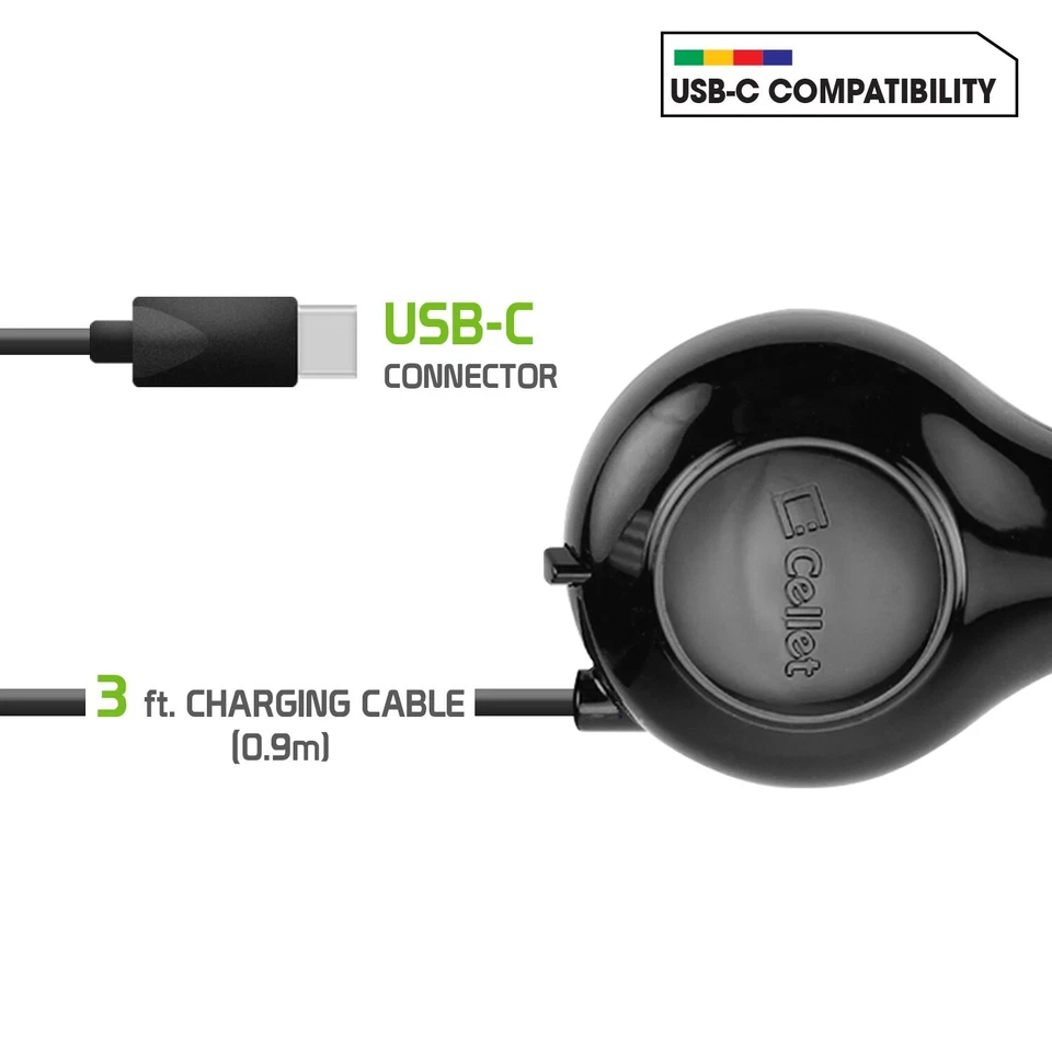 Cellet USB-C Retractable Car Charger 15W Fast Charge for iPhone 15/16 & Samsung - Image 4 of 4