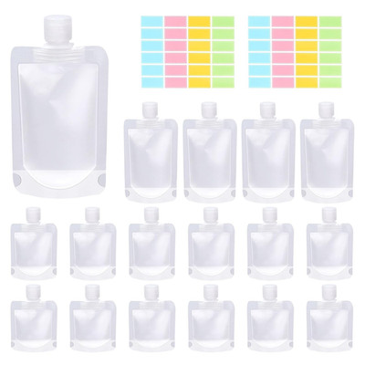 24 Pack 3 Sizes 30ML 50ML 100ML Travel Pouches with Label Paper Assortment Kit,