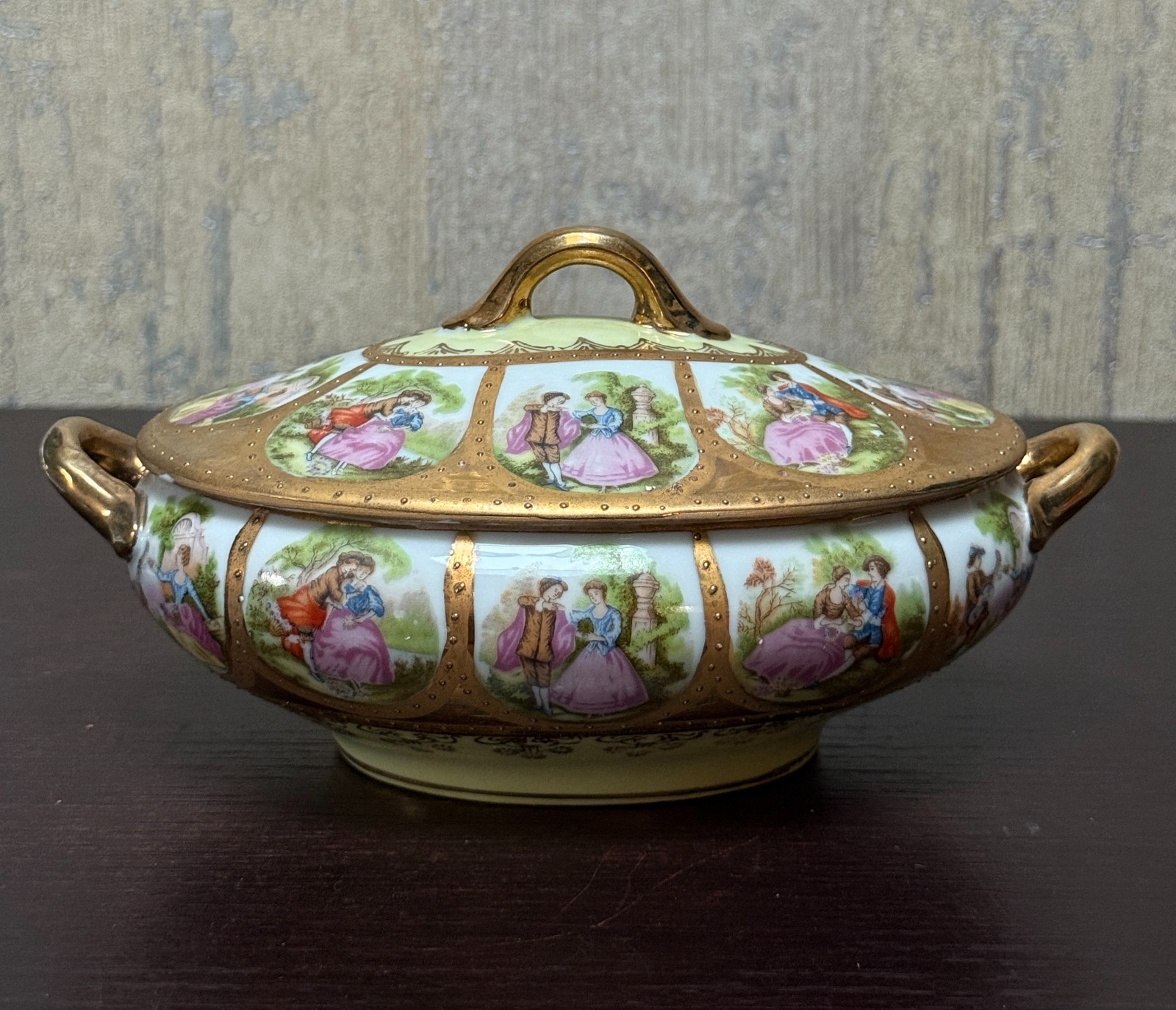 Antique Austrian Porcelain Covered Dish 7.5