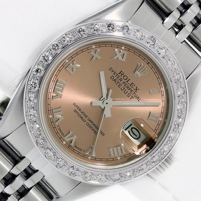 ROLEX LADIES DATEJUST QUICK-SET WATCH STAINLESS STEEL FACTORY SALMON ROMAN DIAL
