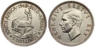 South Africa 5 Shillings 1948 George VI Silver