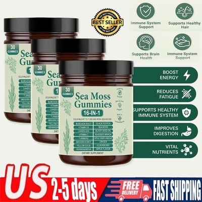  Sea Moss Gummies 16-in-1, Sea Moss Blend with Black Seed Oil-Green Apple Flavor