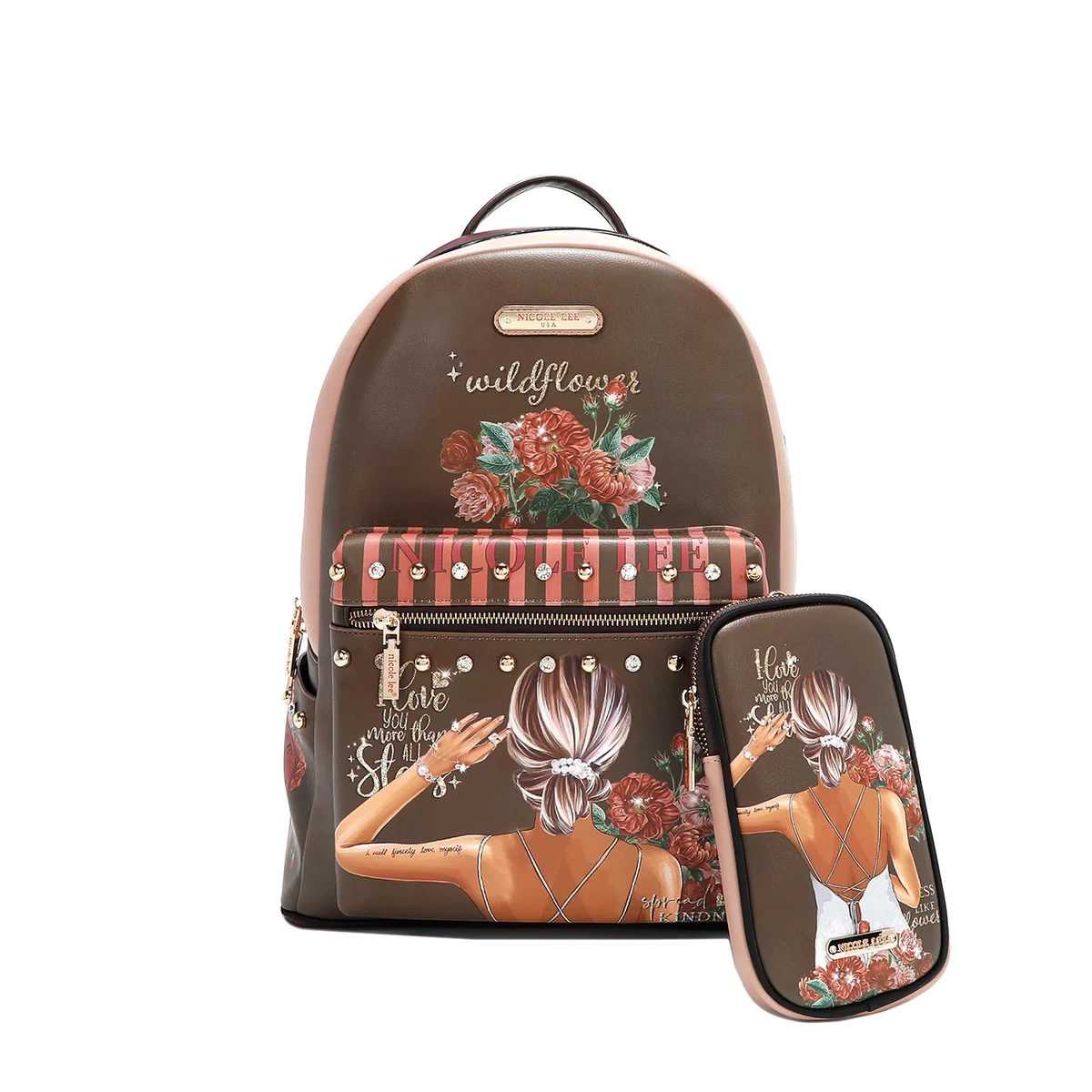 Nikky by Nicole Lee Fashion Backpack - Enjoy Every Moment - Large Backpack Puffy Large Backpack with Shiny Finish, Lightweight, Black  main image 3