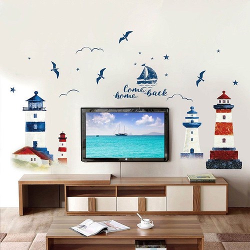 Panneau Décoratif Mural En Bois - Thème Plage : Palmier, Phare, Mouette, Voilier - 14.5"