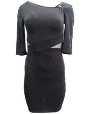 Womens Kardashian Kollection Black Opaque See Through Pencil Body Con Dress XS