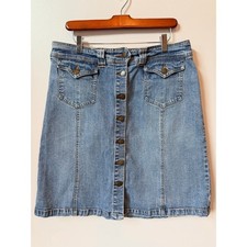 Vintage Liz Claiborne Button-Front Denim Mini Skirt Wash Blue Size 14