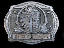 SE13136 VINTAGE 1988 RED MAN CHEWING TOBACCO ADVERTISEMENT BELT BUCKLE
