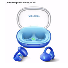 FOYCOY Open-Ear Clip-On Kids Bluetooth Earbuds Volume Limit Mic Blue Case