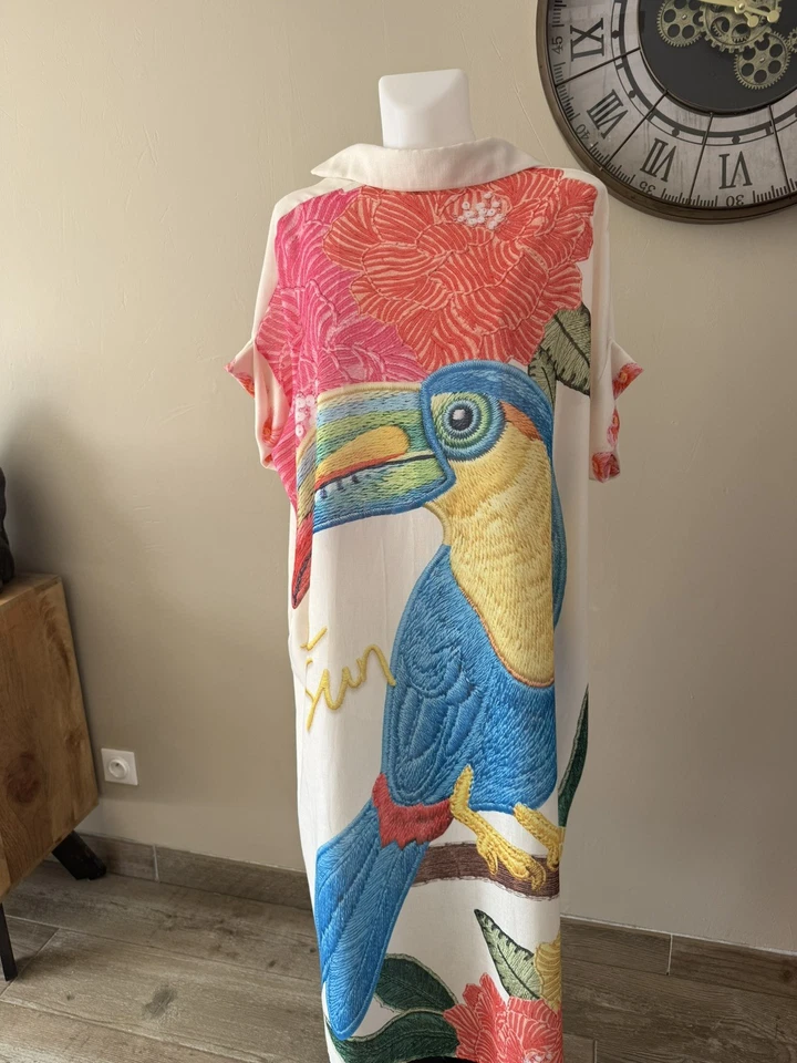 Robe chemise oversize Made in Italy lin & coton 40/48 toucan - Photo 2/4