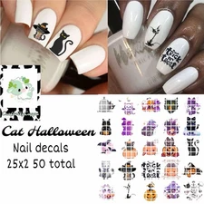 Cat Halloween Waterslide Finger Nail Decals Instructions set of 50 KC Bonus